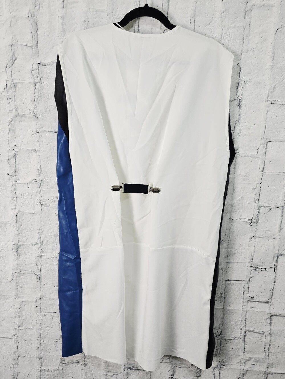 Zara colorblock mini cowl neck dress Sz XL sleeveless faux leather A2 - Picture 4 of 4